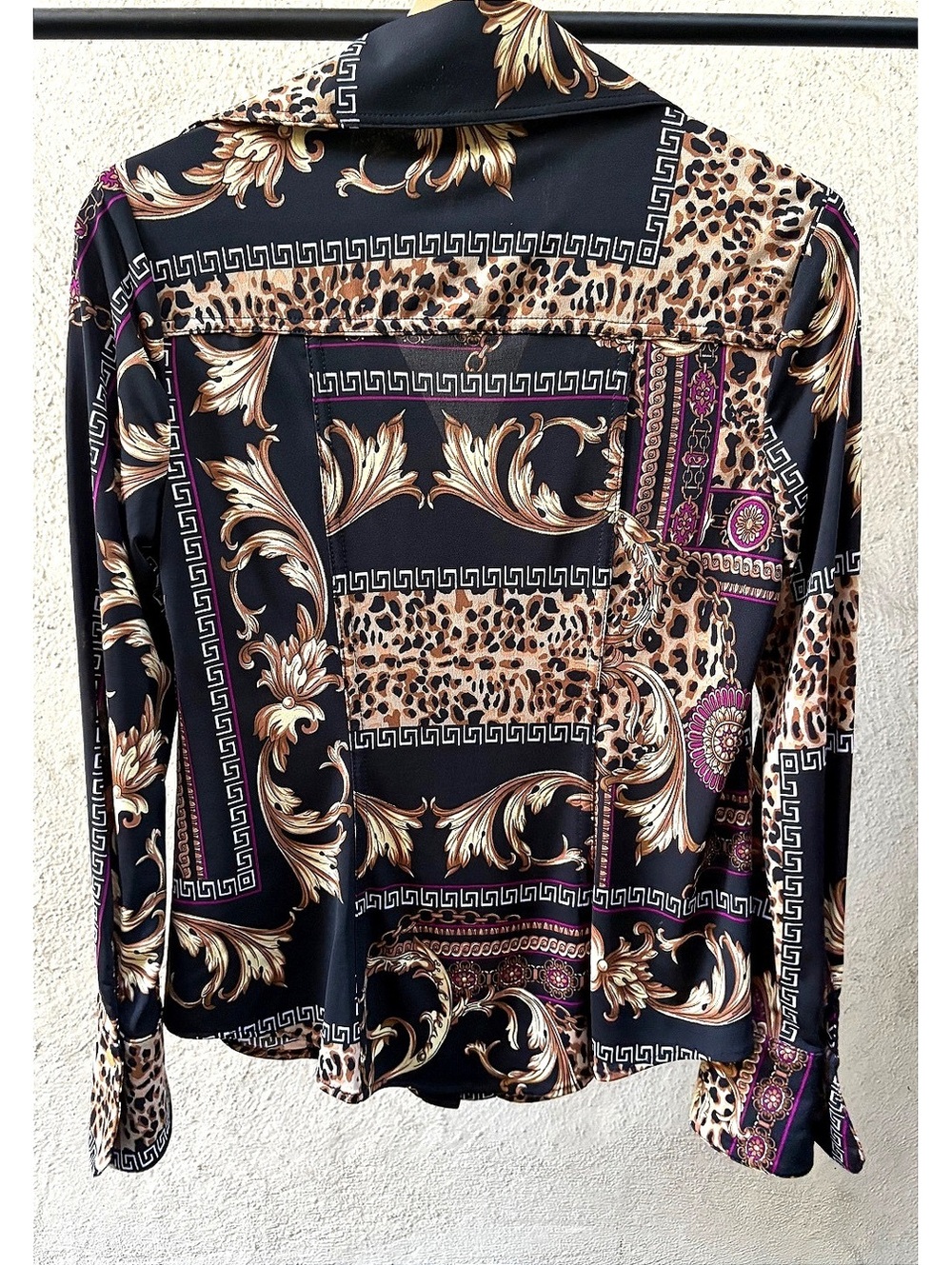 Vintage Cache Baroque and Leopard Print Button Up Blouse Size Small #maximalist - Picture 2 of 6